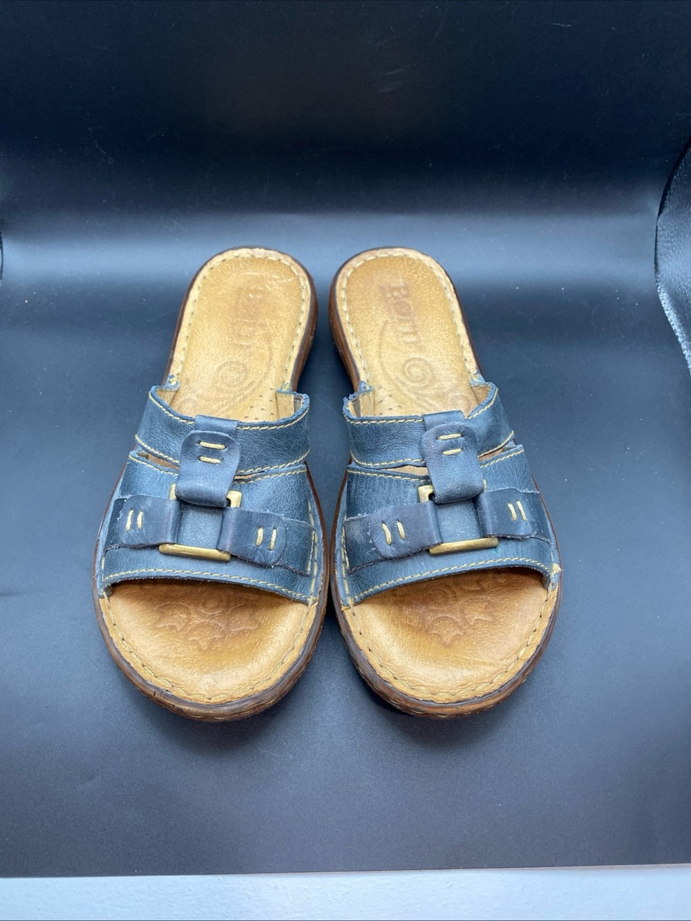 Born Women Blue Sandal SZ 7 EU 38 Hand Crafted Leather Slide Good Condition - Picture 11 of 11